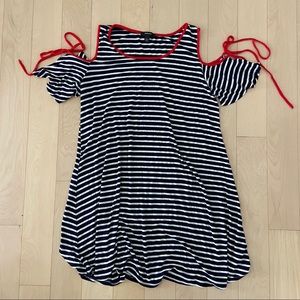 Espresso Striped Cold Shoulder Dress